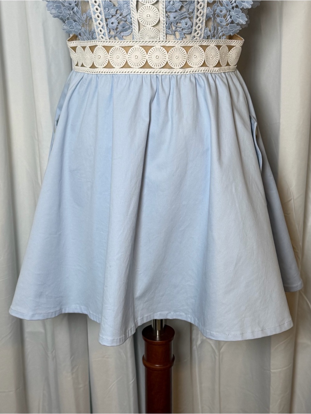 Self-Portrait Floral Vine Mini Dress Blue Guipure Lace Pockets Size US 2 - Picture 8 of 16